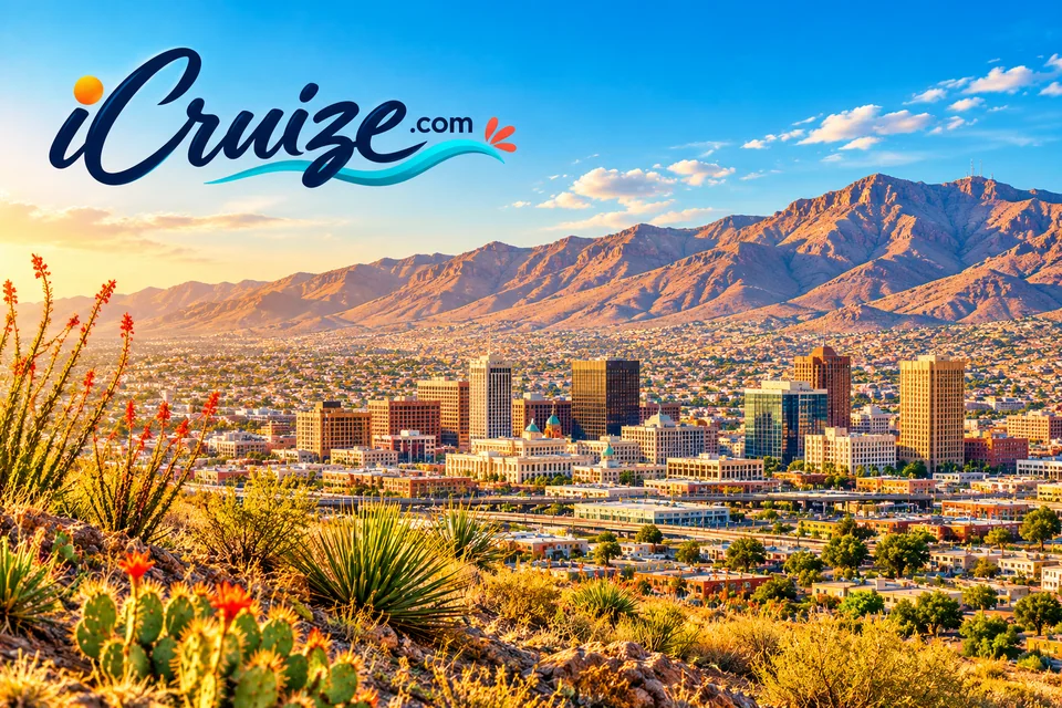 iCruize.com branded illustration of the El Paso skyline and Franklin Mountains