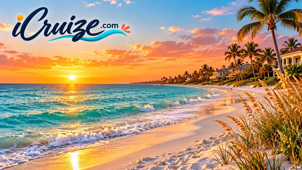 AI-created travel illustration of Naples, Florida, with iCruize.com branding