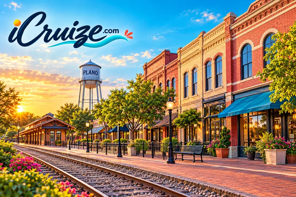iCruize.com branded illustration of Plano's historic railway district