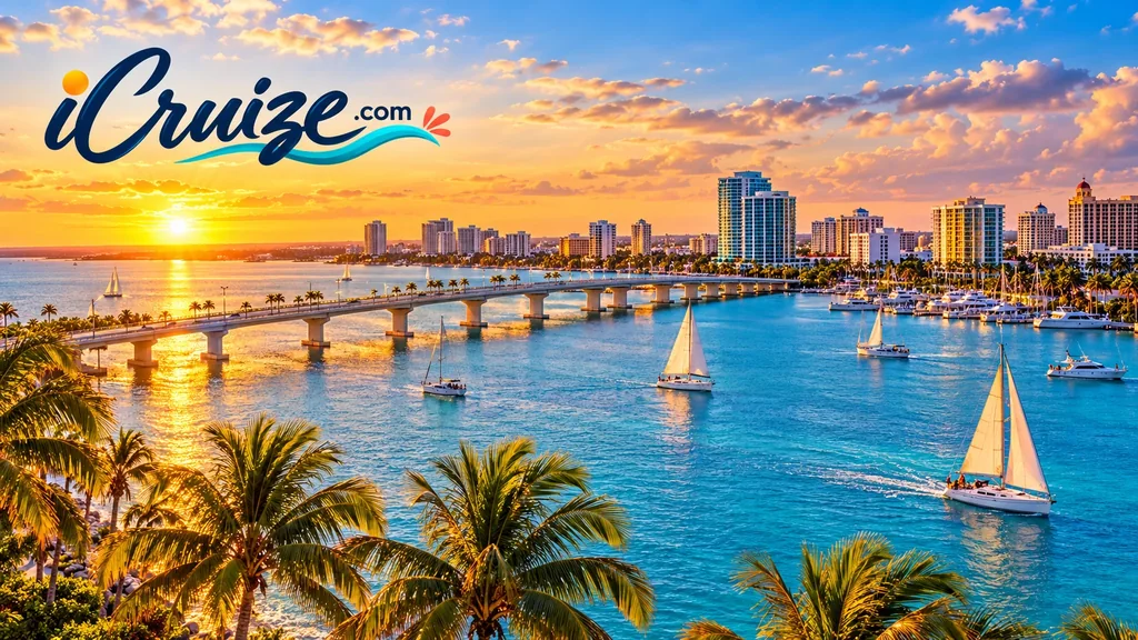 AI-created travel illustration of Sarasota, Florida, with iCruize.com branding