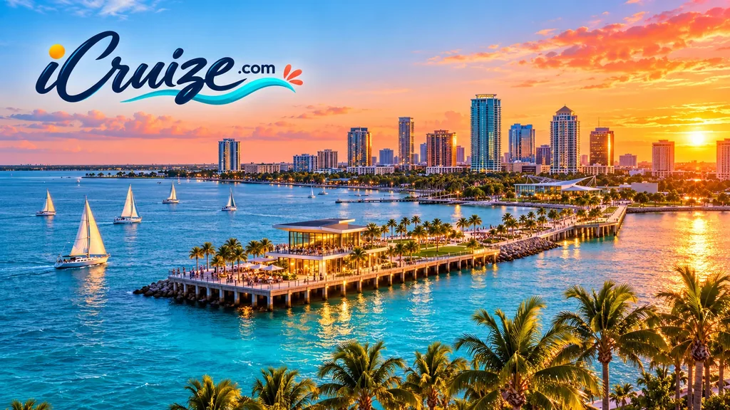 AI-created travel illustration of St. Petersburg, Florida, with iCruize.com branding