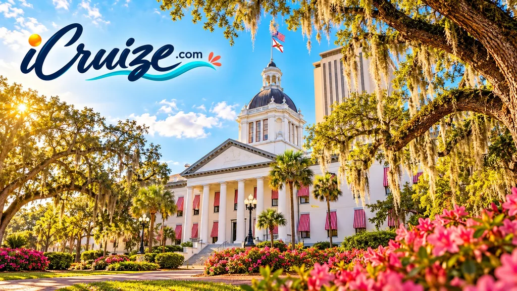 AI-created travel illustration of Tallahassee, Florida, with iCruize.com branding